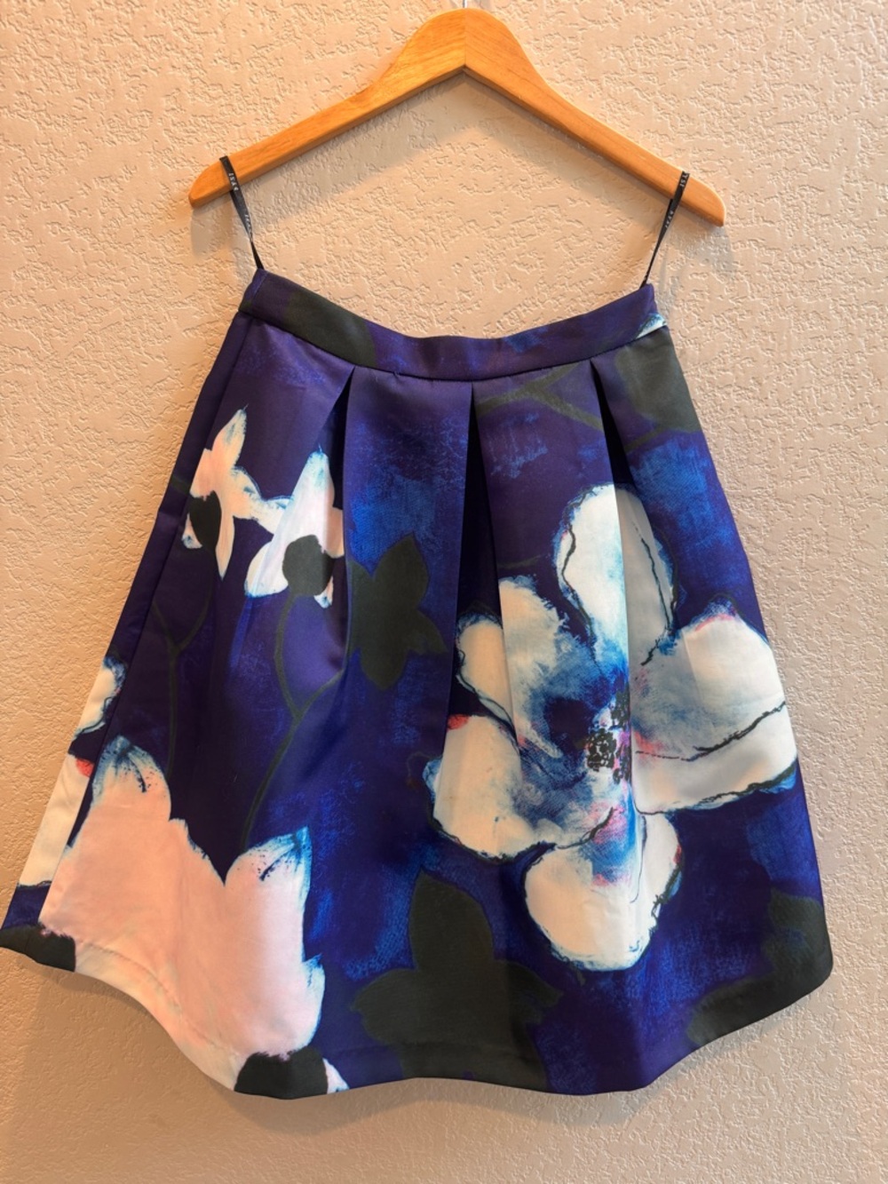 Kentucky derby Blue Floral A-Line Skirt with Pleated Waist